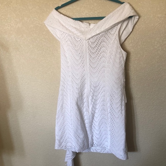 Frame and Partners Mazzy white eyelet lace off the shoulder wrap  dress size 10 - Picture 7 of 8